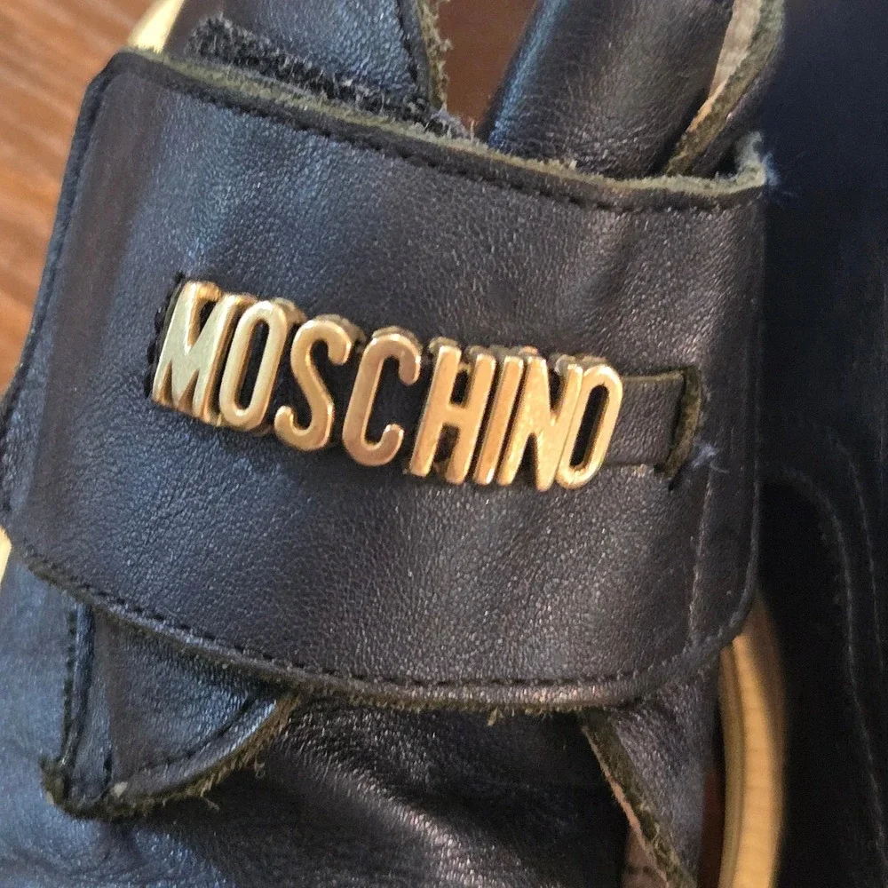 Love Moschino Kids Navy Leather Logo Strap HighTop Sneaker Shoes EU28 Made Italy